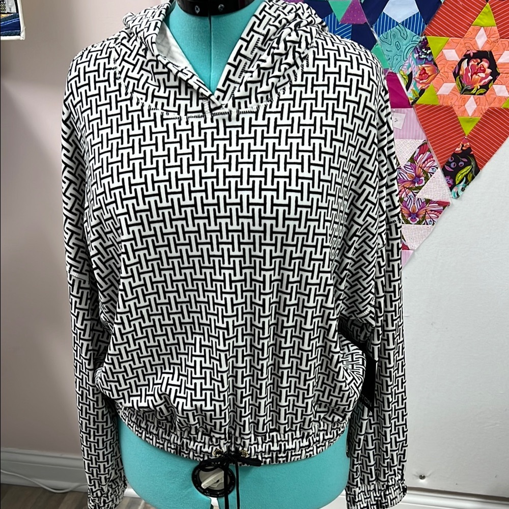 Halston Heritage Black and White Geometric Hoodie